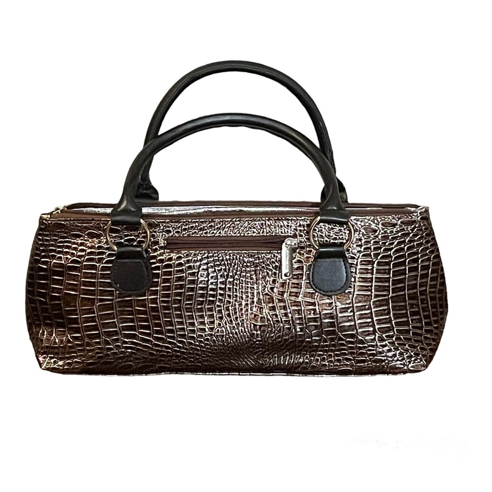 Primewear insulated wine/snack handled clutch. Faux crocodile metallic brown.